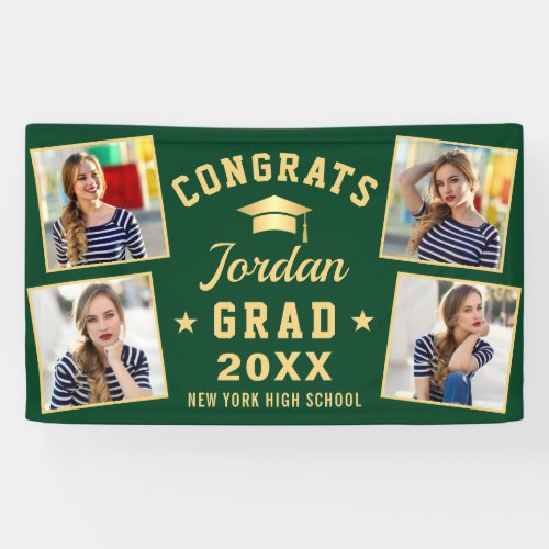 Modern Simple Gold Green Graduation Party 4 PHOTO Banner