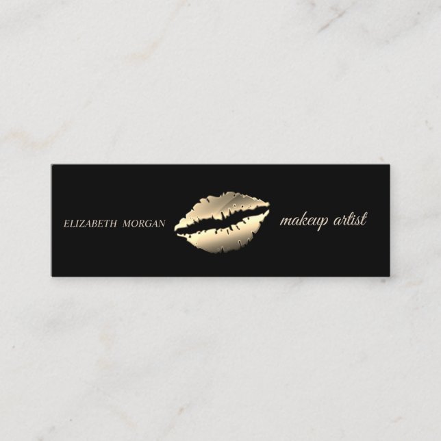 Modern Simple  Gold Lips,Makeup Artist Mini Business Card (Front)