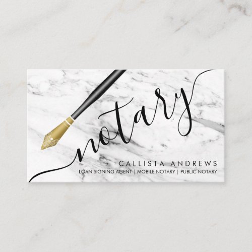 Modern Simple Gold Marble Fountain Pen Notary Loan Business Card