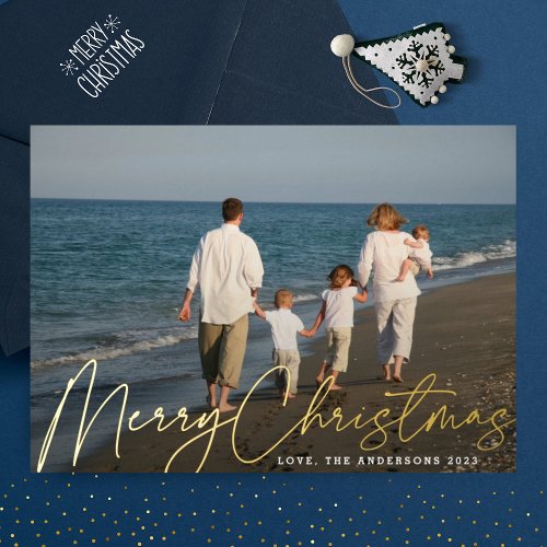 Modern Simple Gold Photo Merry Christmas Foil Holiday Card