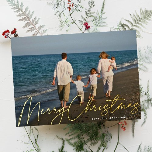 Modern Simple Gold Photo Merry Christmas Foil Holiday Card