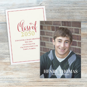 Modern Simple Gold Red Graduation Photo Card