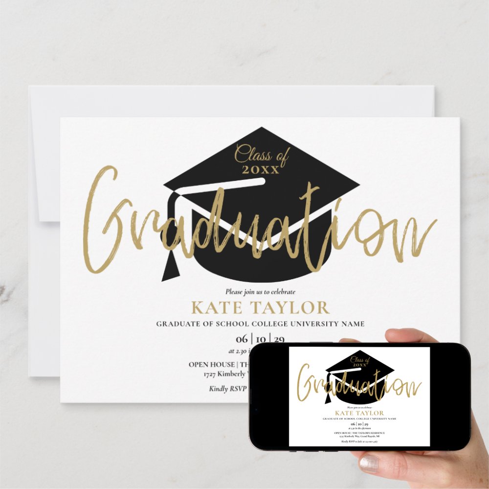 Modern Simple Gold Script Graduation Party Invitation sold by Maxim ...
