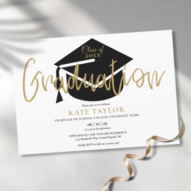 Modern Simple Gold Script Graduation Party Invitation Zazzle