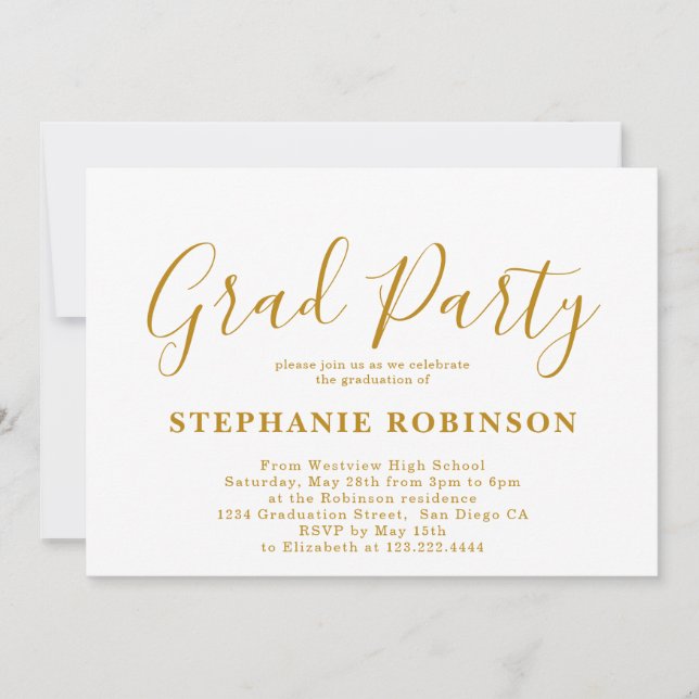 Modern Simple Gold Script Graduation Party Invitation (Front)