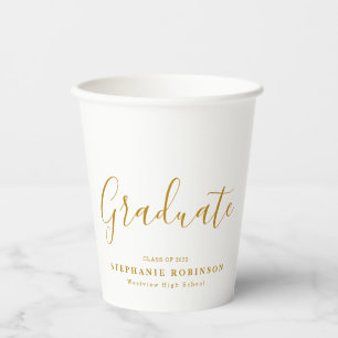Modern Simple Gold Script Graduation Party Paper Cups