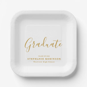 Modern Simple Gold Script Graduation Party Paper Plates