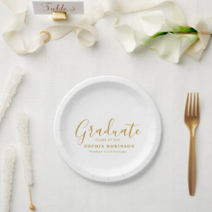 Modern Simple Gold Script Graduation Party Paper Plates