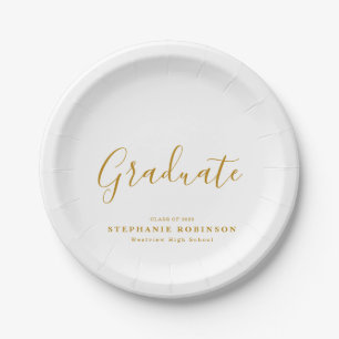 Modern Simple Gold Script Graduation Party Paper Plates