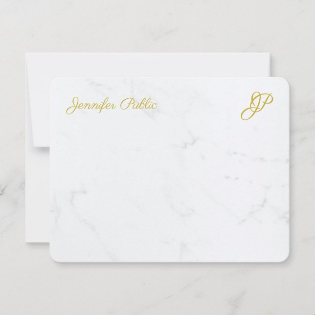 Modern Simple Gold Script Personalized Stationery Note Card (Front)
