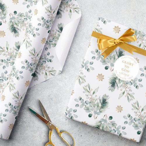 Modern Simple Gold Snowflake  Winter Greenery  Wrapping Paper