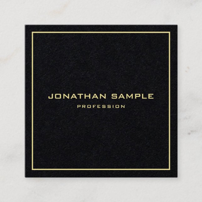 Modern Simple Gold Text Elegant Premium Black Square Business Card (Front)
