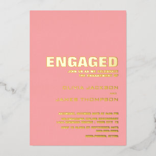 Modern Simple Gold Text Pink Engagement Party Foil Invitation