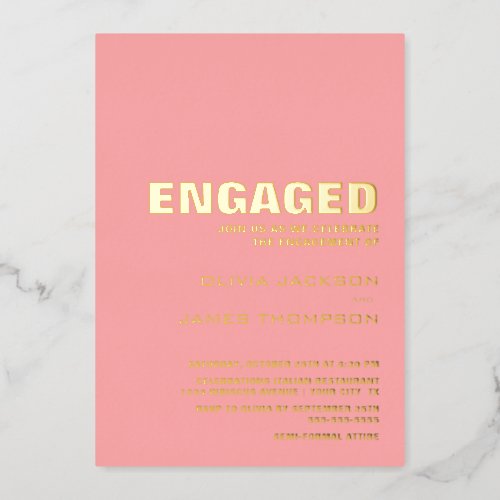 Modern Simple Gold Text Pink Engagement Party Foil Invitation