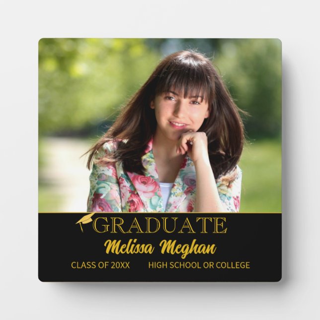 Modern Simple Gold Typography Graduate Photo  Plaque (Front)
