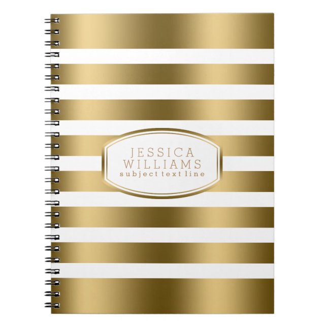 Modern Simple Gold & White Stripes Pattern Notebook (Front)