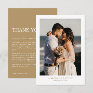 Modern Simple Gold with Photo Wedding Thank You Card