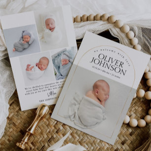 Modern Simple Golden Arch Baby Photo Birth Announcement