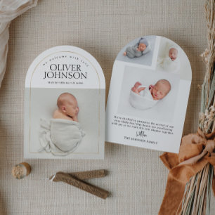 Modern Simple Golden Arch Baby Photo Birth Invitation