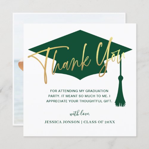 Modern Simple Golden Green Graduation Thank You Card