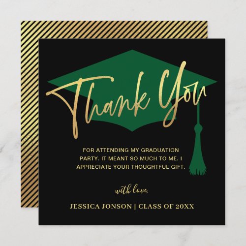 Modern Simple Golden Green Graduation Thank You Card