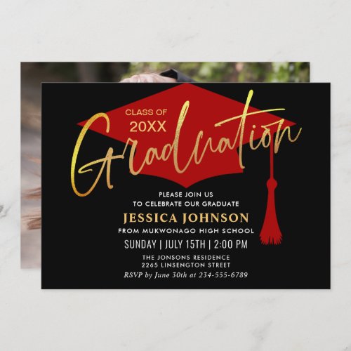 Modern Simple Golden Red Graduation Party Invitation