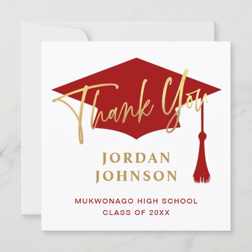 Modern Simple Golden Red Graduation Thank You Card