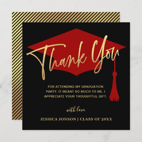 Modern Simple Golden Red Graduation Thank You Card