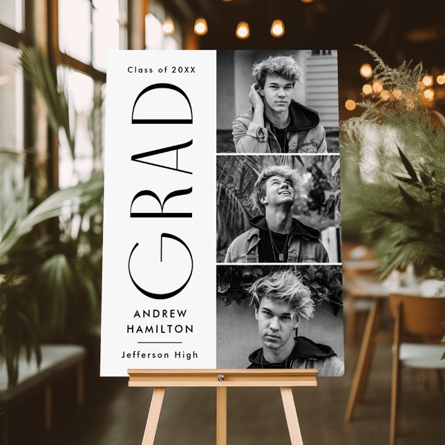 Modern Simple Grad 3 Photo Graduation Party Sign (Creator Uploaded)