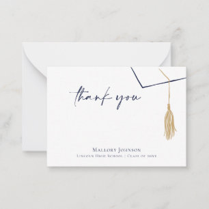 Modern Simple Grad Cap & Gold Tassel Thank You Note Card