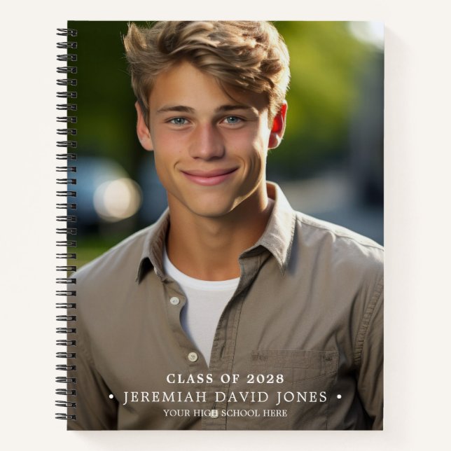 Modern Simple Grad Photo Spiral Notebook Guestbook (Front)