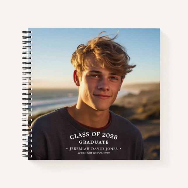 Modern Simple Grad Photo Spiral Notebook Guestbook (Front)