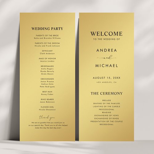 Modern Simple Gradient Gold  Black Wedding Program