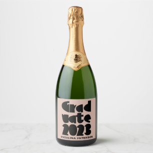Modern Simple Graduate 2023 Black & Pink Sparkling Wine Label