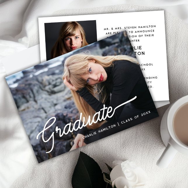 Modern Simple Graduation 2 Photo Announcement (Creator Uploaded)