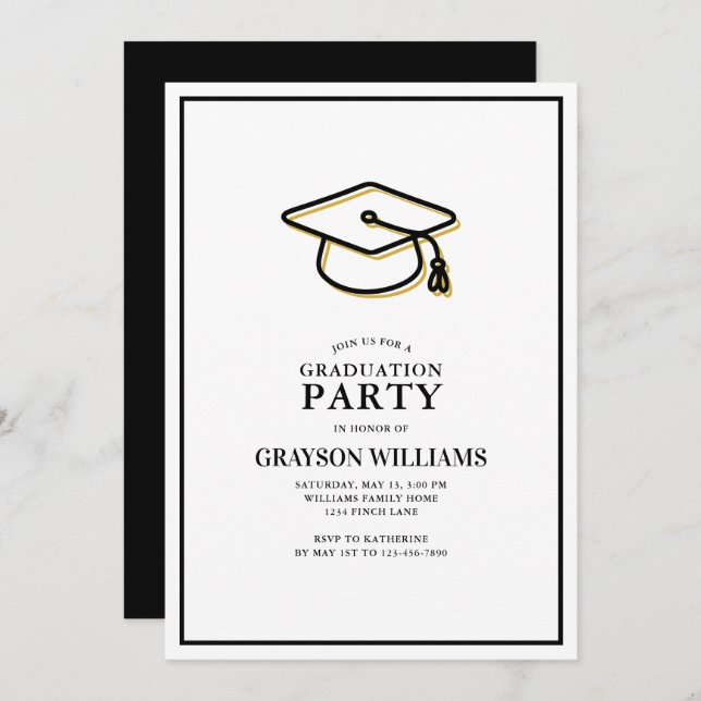 Modern Simple Graduation Cap Grad Party Invitation (Front/Back)