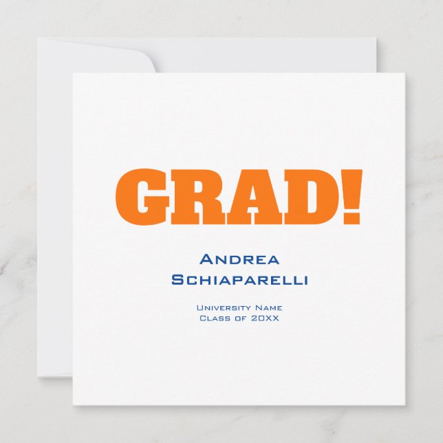 Modern Simple Graduation Orange and Blue Square Invitation (Front)