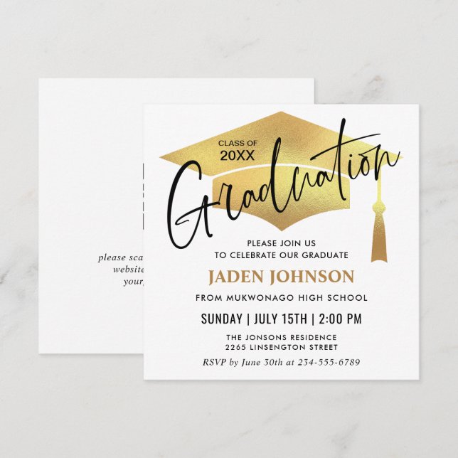 Modern Simple Graduation Party QR code Invitation (Front/Back)