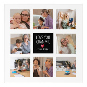 Modern Simple Grandma Heart 8 Photo Collage Custom Acrylic Print