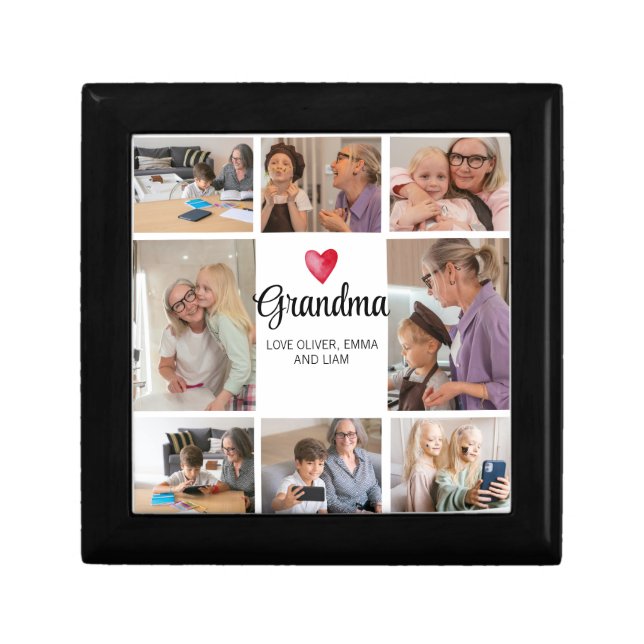 Modern Simple Grandma Heart 8 Photo Collage Custom Gift Box (Front)