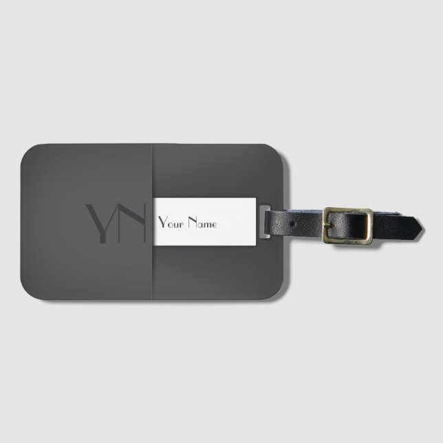 Modern Simple Gray Anthracite Monogram Name Luggage Tag (Front Horizontal)