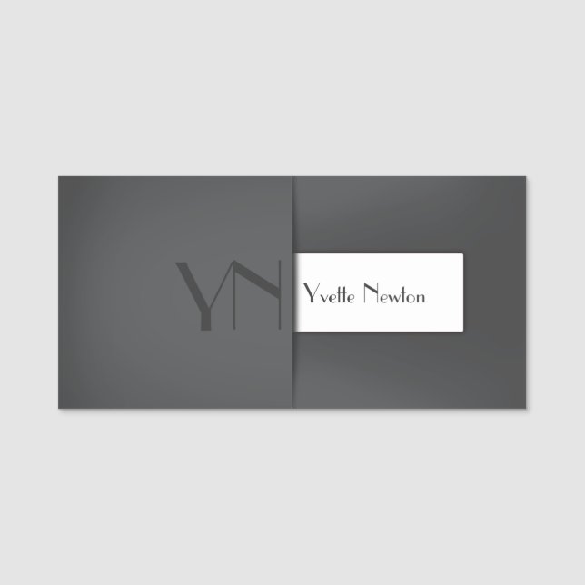 Modern Simple Gray Anthracite Monogram Name Tag (Front)