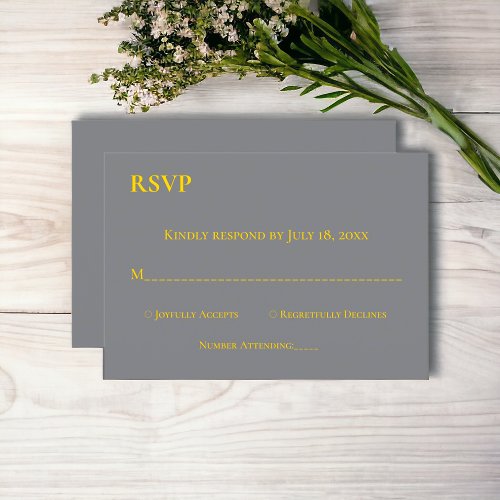 Modern Simple Gray Gold Script Monogram Wedding RSVP Card