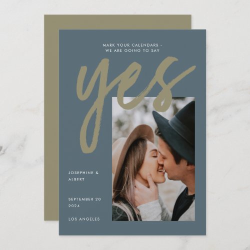 Modern Simple Gray Olive Big Script Photo Wedding Save The Date