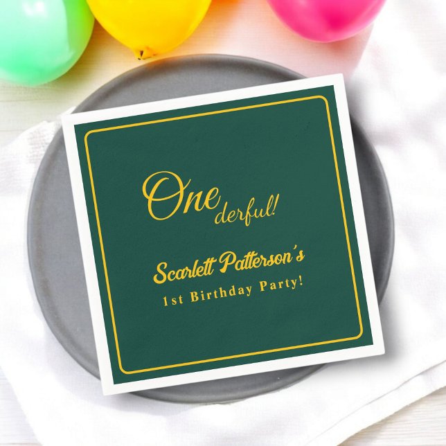 Modern Simple Green And Gold Elegant 1st Birthday Napkins (Creator Uploaded)