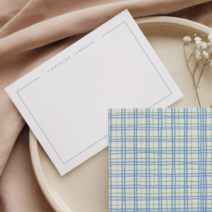 Modern Simple Green Blue Plaid Flat Note Card