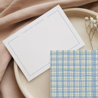 Modern Simple Green Blue Plaid Flat Note Card