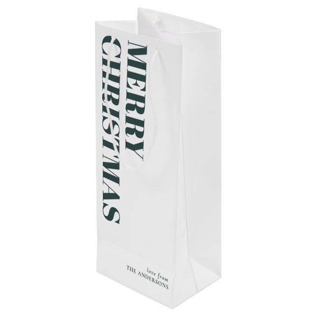 Modern Simple Green Contemporary Merry Christmas Wine Gift Bag (Back Angled)