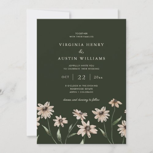 Modern Simple Green Floral Wedding Invitation