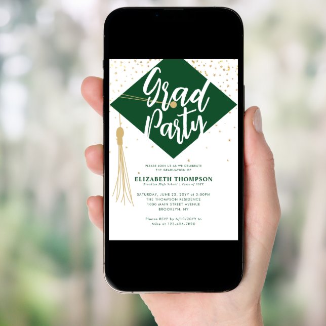 Modern Simple Green Gold GRAD Graduation Party Invitation (Front Digital)